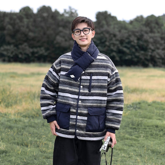 Reversible Cotton-padded Collarless Scarf Cotton-padded Coat