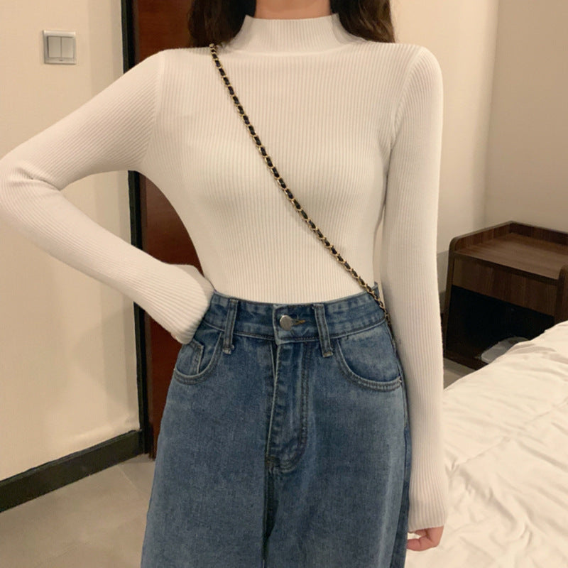 Half High Collar Inner Lining Bottom Sweater Slim Fit Fit Long Sleeved Sweater