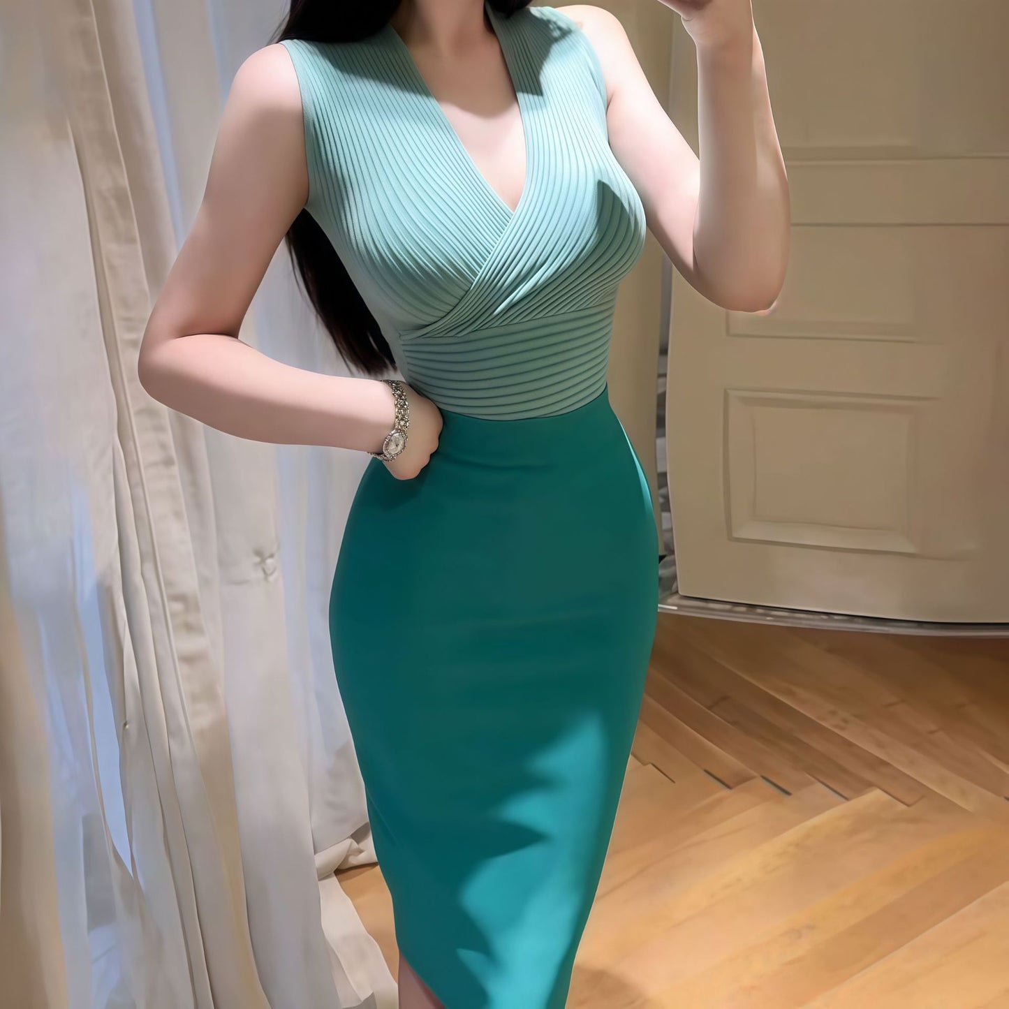 French-style Sexy Sleeveless Figure-flattering Waist-cinching Top And Bodycon Skirt Set