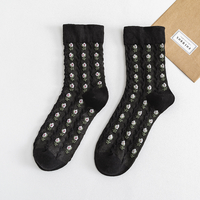 Small Floral Tube Retro Harajuku Women's Socks College Style