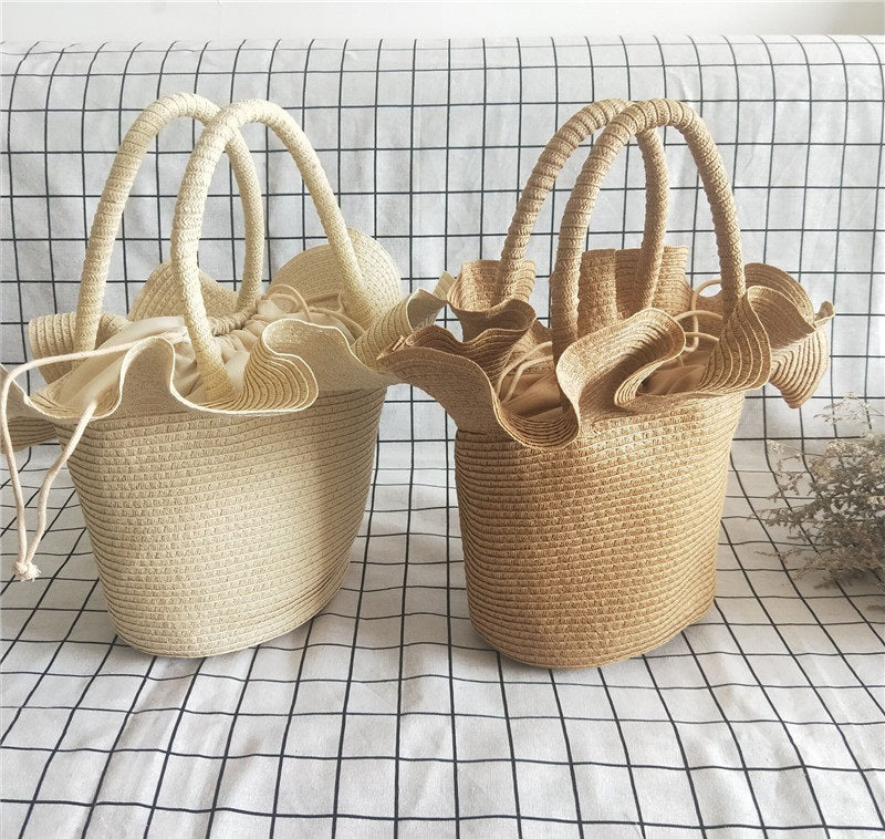 Popular Thin Paper Braids Hat And Straw Women's Bag