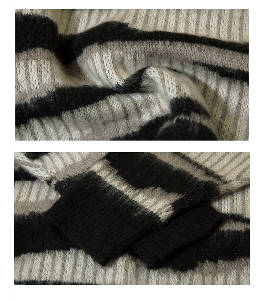 Striped Contrast Color Haima Wool Sweater For Women