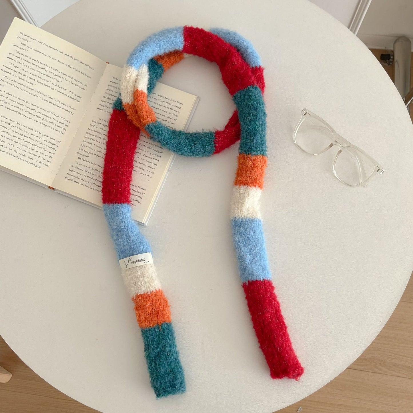 Versatile Narrow Rainbow-colored Retro Slim Long Scarf With A Chic Knitted Design