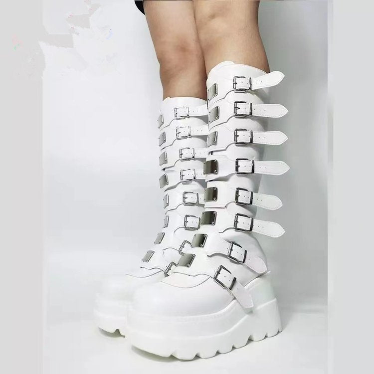 European And American Metal Buckle With Platform High Leg Boot