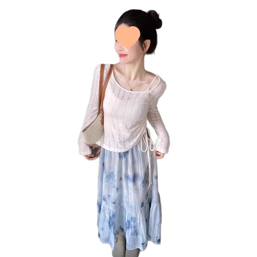 French-style Irregular Tie-Dye Dress And Skirt Set For Women