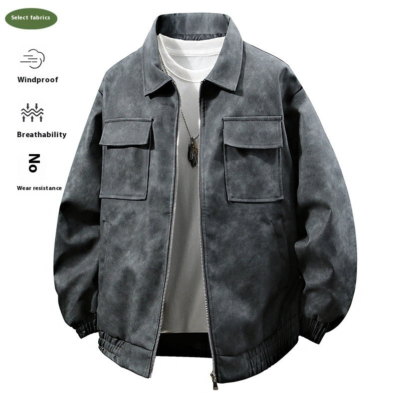 Stereo American Retro Hip Hop PU Leather Polo Collar Jacket
