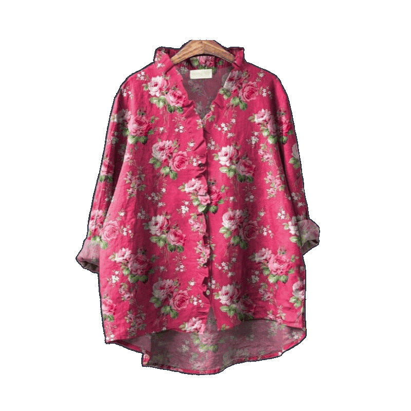 Women's Loose Print Crew Neck Casual Plus Size Shirt