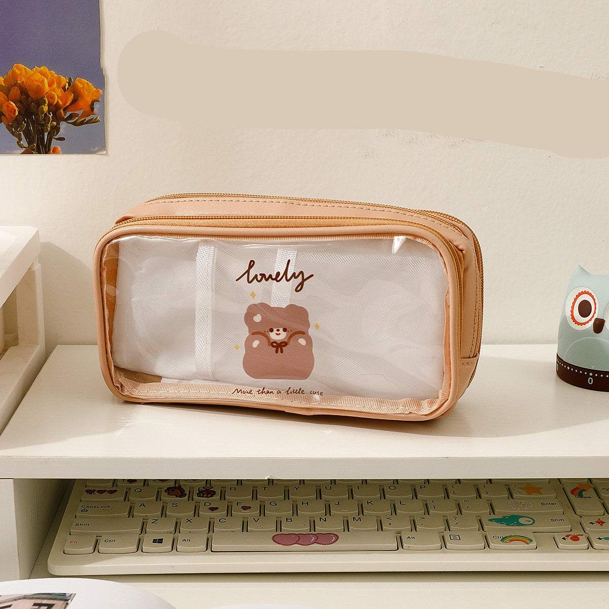 Cute Transparent Pencil Case Student Cartoon Stationery Bag
