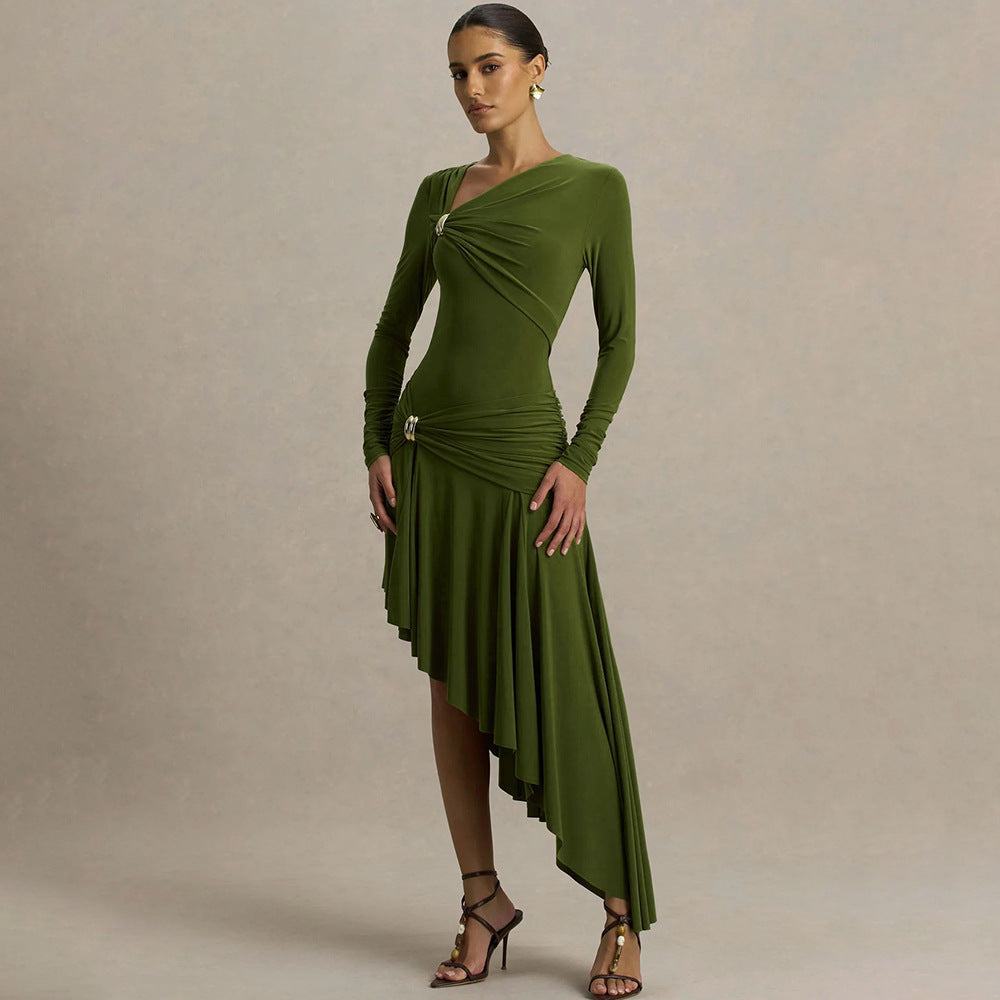 Fashionable Minimalist Asymmetrical Design Womens Long Dress
