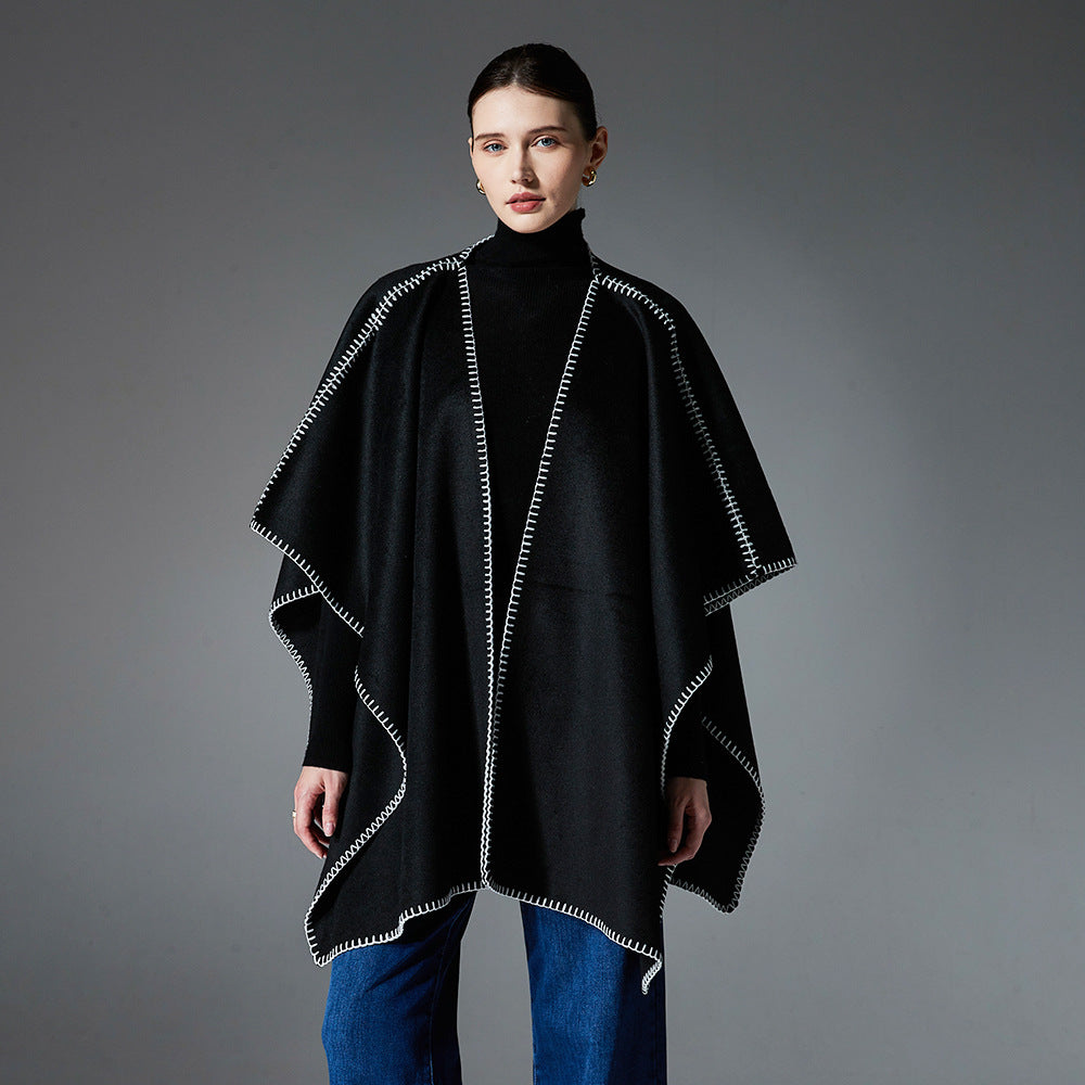 Women's Double-faced Woolen Goods Black Shawl