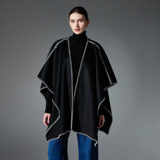 Women's Double-faced Woolen Goods Black Shawl