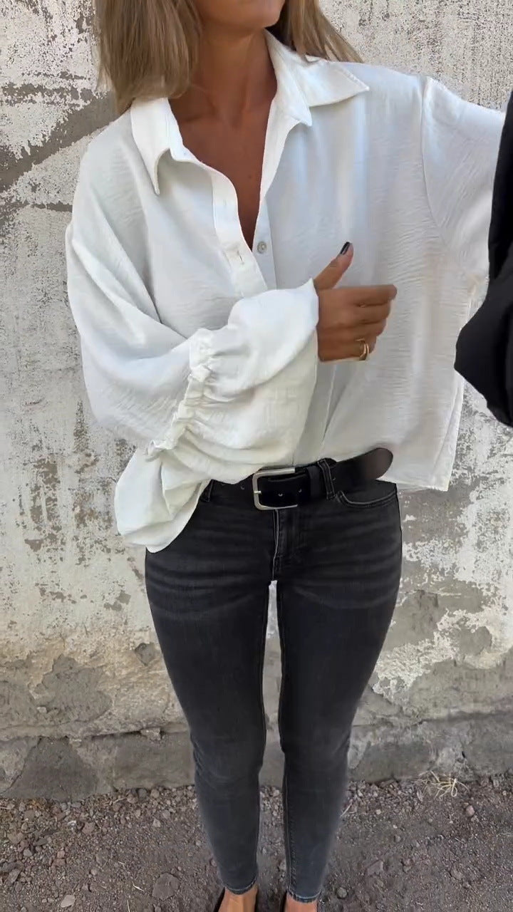 Minimalist Long Sleeve Versatile Loose White Button Shirt