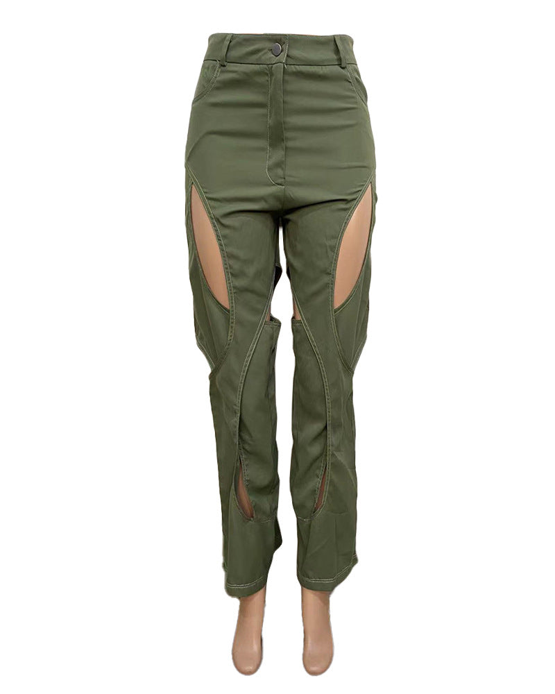 Contrasting Color Thread Stitching Hollow-out Casual Pants