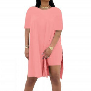 Summer Solid-Color Loose Crew-Neck Short-Sleeve Pants Two-Piece Set