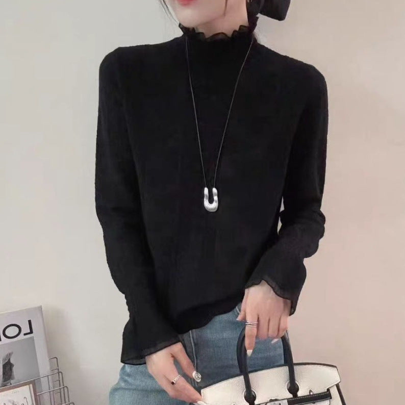 Women's Elegant Jacquard Lace Knit Long Sleeve Base Shirt