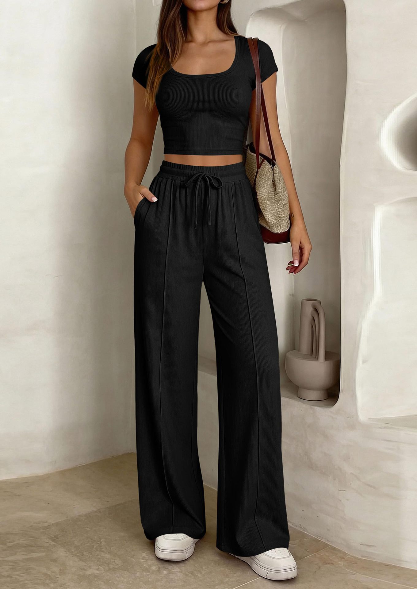 Y2K 2-piece Short-sleeve And Long-pants Set For Women
