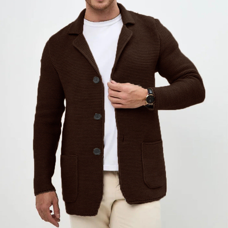 Ny Sweater Cardigan Herre Revers Strikket Jakkesæt Jakke