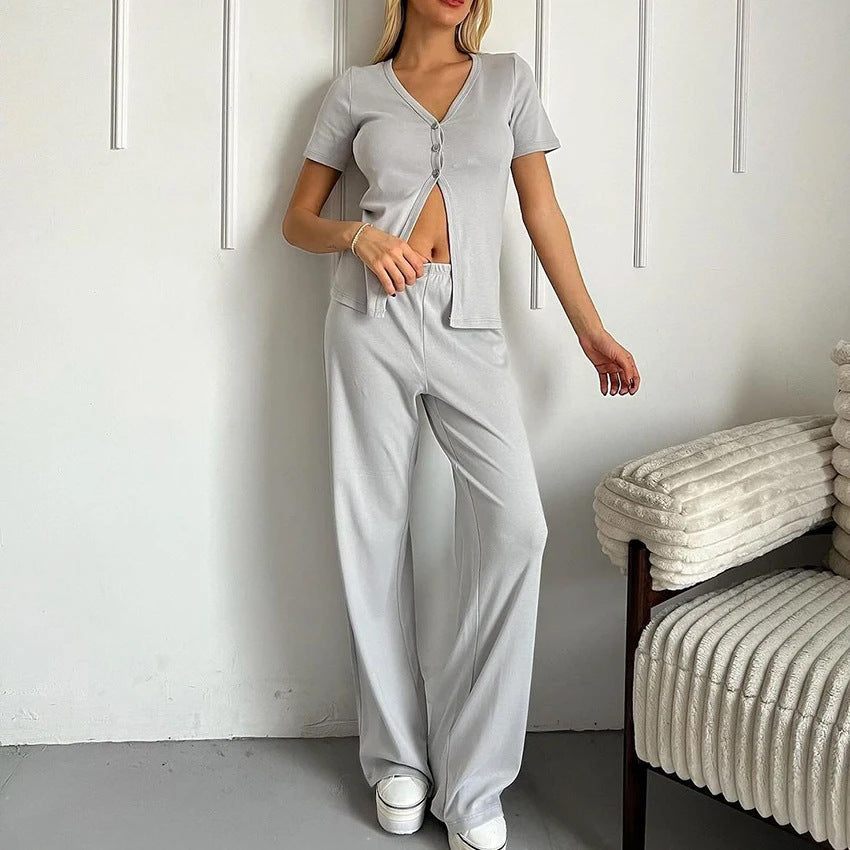 SpringSummer Brushed Knit Loose And Cozy Short-Sleeve Pants