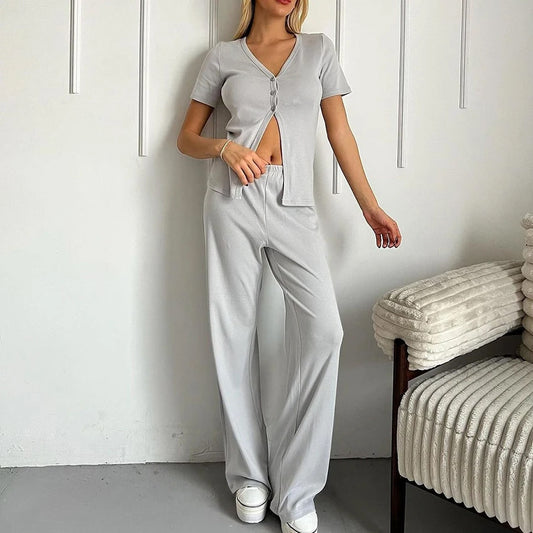 SpringSummer Brushed Knit Loose And Cozy Short-Sleeve Pants