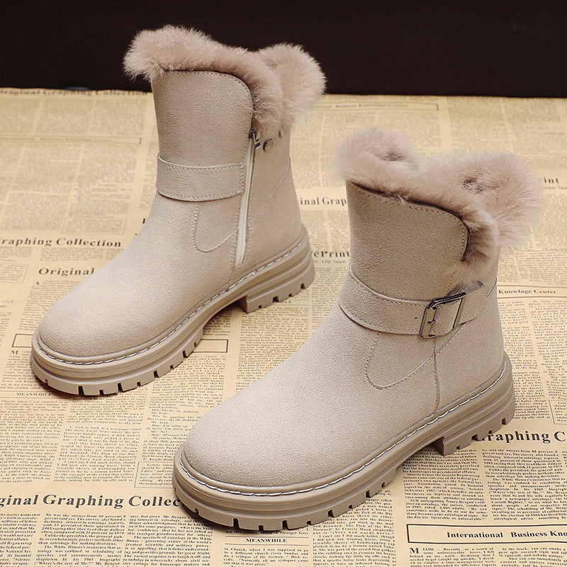 Women's Mid-tube Plus Velvet Warmth Thick-soled Cotton Shoes
