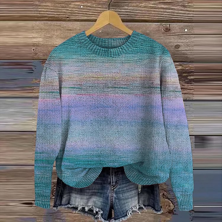 Mønstret Crew Neck Casual Sweater til Kvinder