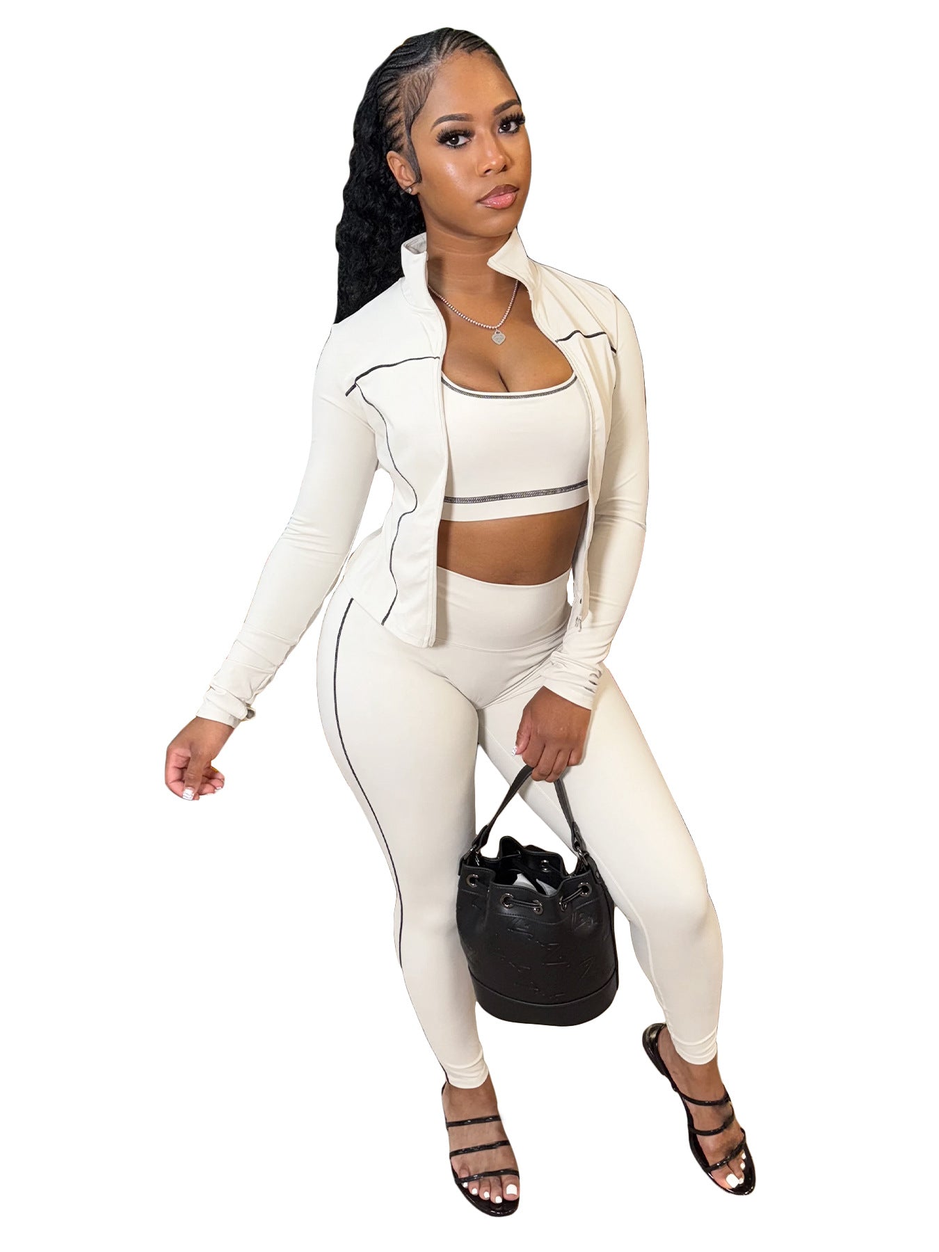 Fashion Women's Wear I-shaped Vest Long-sleeve Zipper Trousers 3-piece Suit