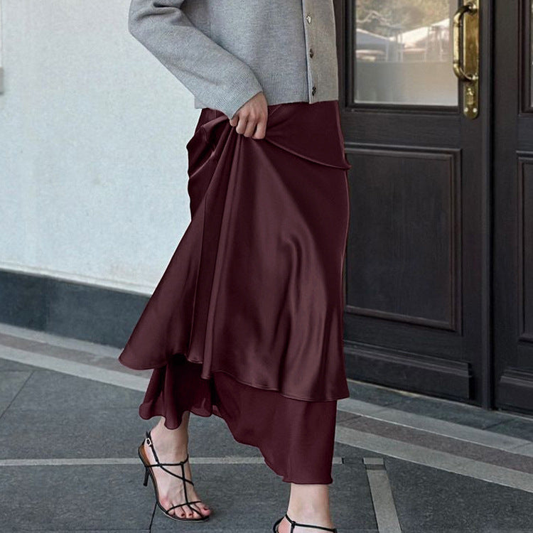 Satin Stitching Mesh Double-layer Sheath Skirt