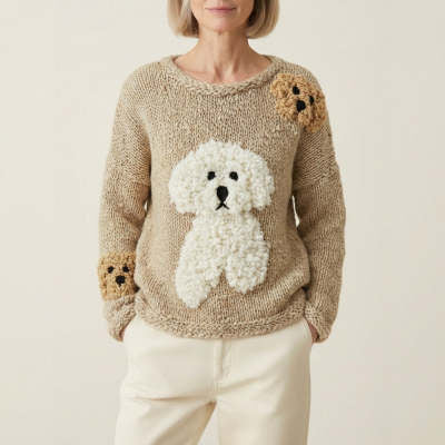 Womens Soft Comfortable And Sweet Crew Neck Long Sleeve Knit Sweater
