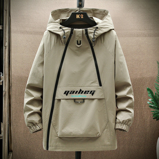 Men's Casual Minimalist Printed Diagonal Zipper Jacket