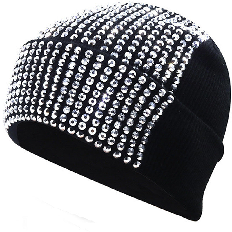 Punk Rhinestone Warm All-matching Acrylic Knitted Drill Cap