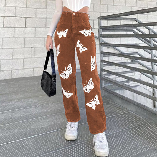Damejeans Nye sommerfugle Hot Flower Wide Leg Bukser