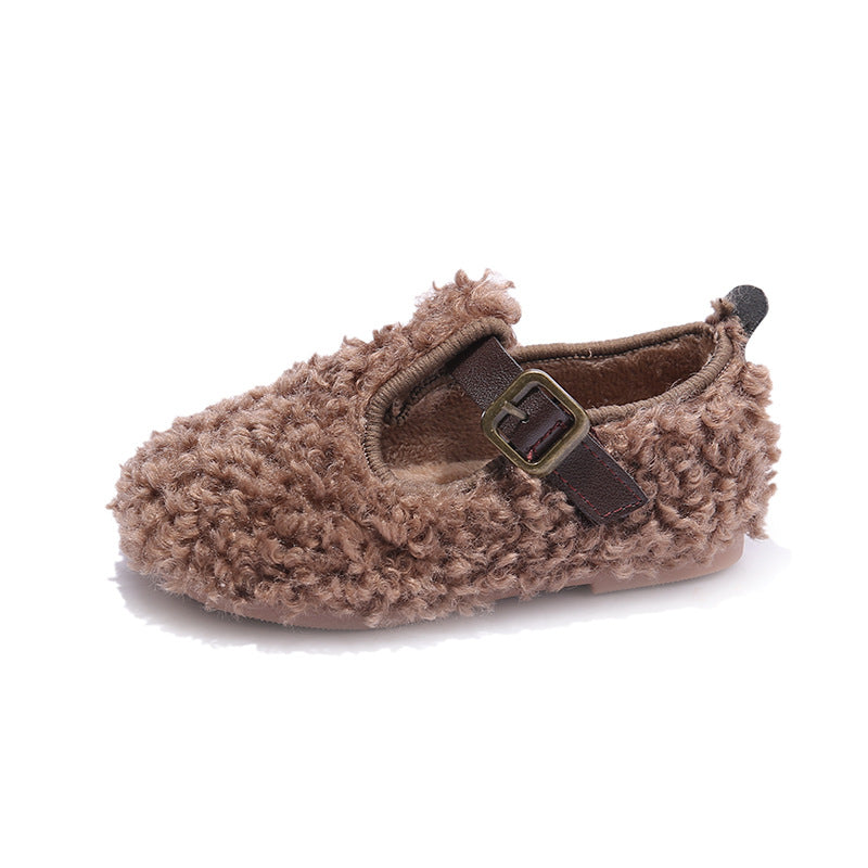 Girls' T-shaped Leather Soft Soled Cotton Shoes