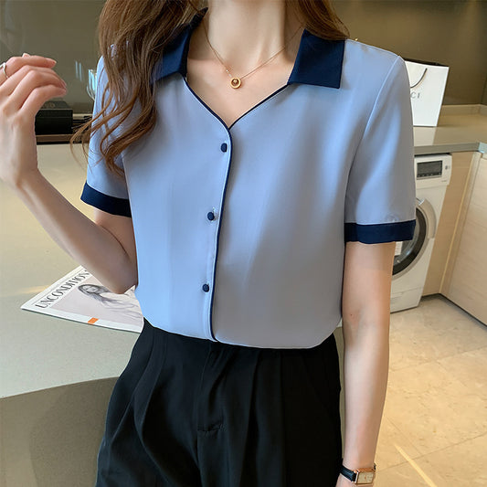Women's Summer New V-neck Chiffon Short-sleeved Shirt