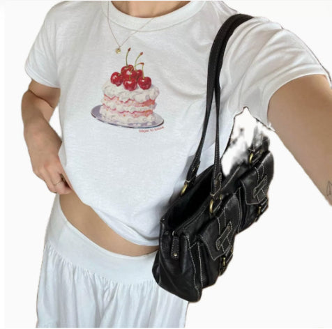 European And American Y2g Cotton Short-sleeved Women's Round Neck Printing