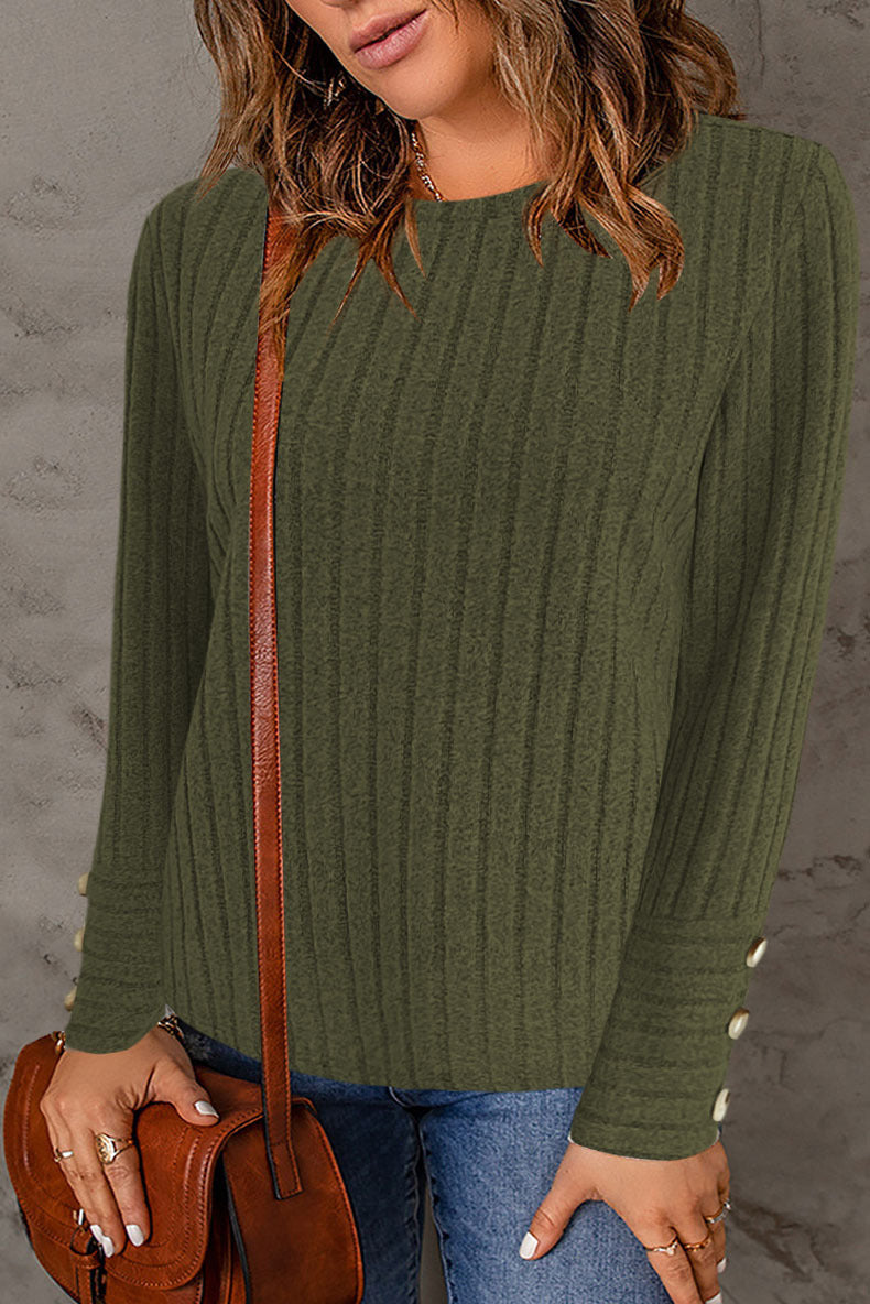 Pullover Round Neck Fashion Long Sleeve Button Top