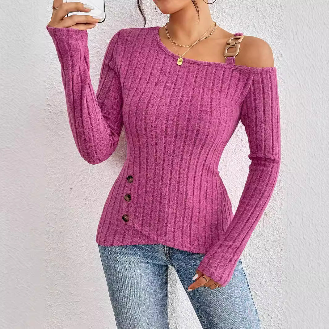 Ensfarvet afslappet off-shoulder T-shirt med asymmetrisk kant til kvinder