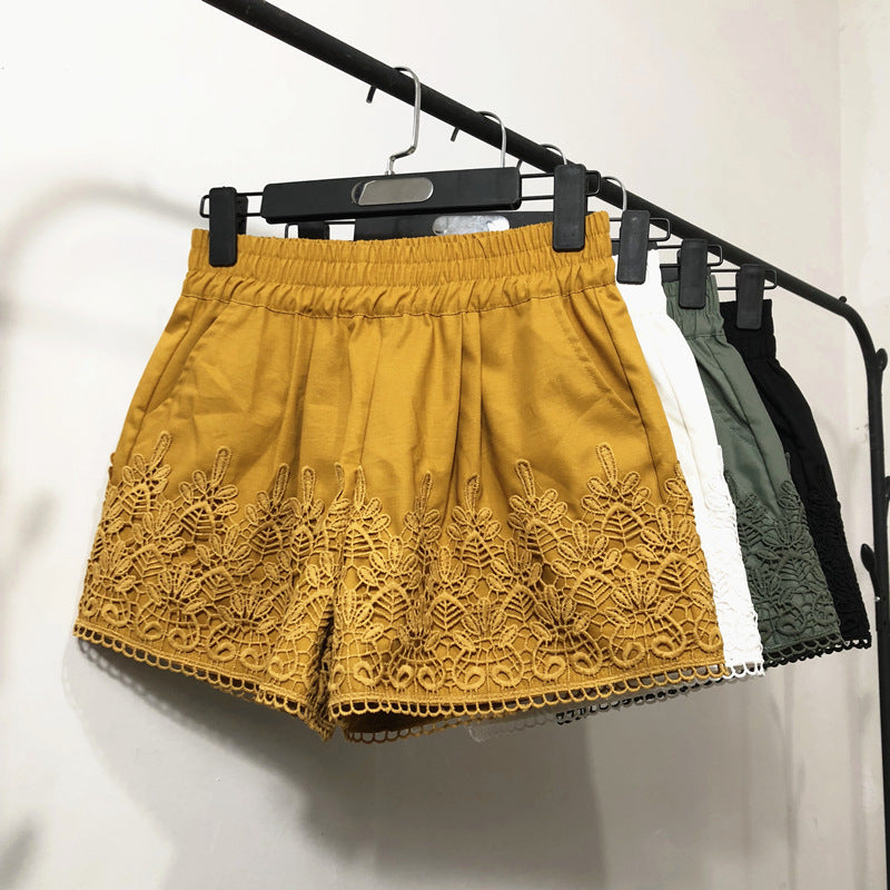 Lace Stitching Shorts Women'S Spring And Summer Casual Pants Large Size Thin Straight Wide-Leg Pants