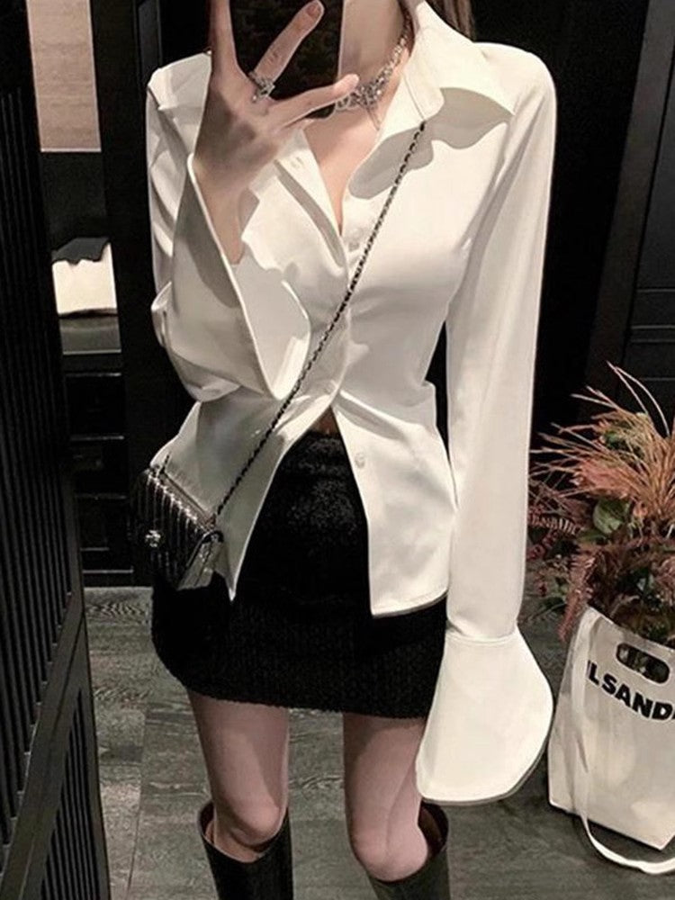 Niche White Long-sleeved Shirt With Inner Design