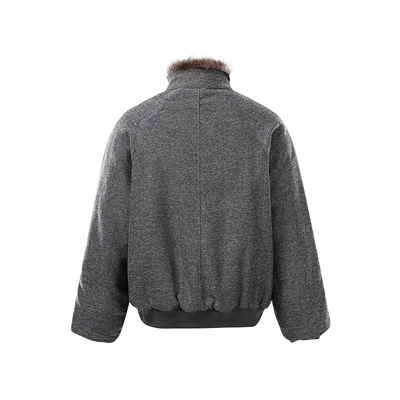 Street Multi-pocket Fleece Padded Short Stand-up Collar Cotton-padded Coat