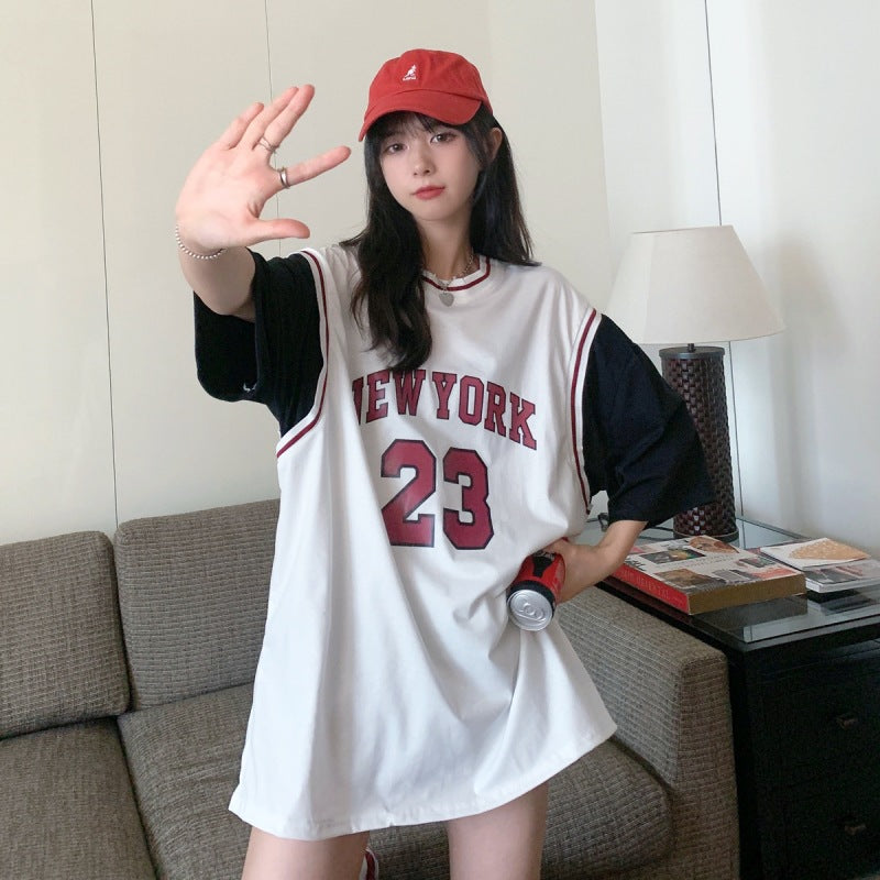 Fake Two-piece Baseball Uniform College Style Temperament Ins Trendy Top