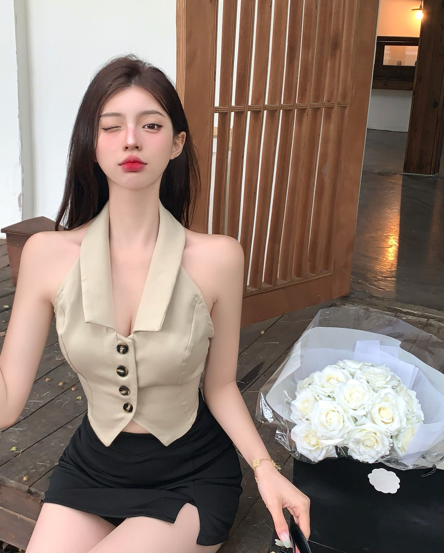Sexy Lapel Vest Women's Outer Wear New Slim Short Top