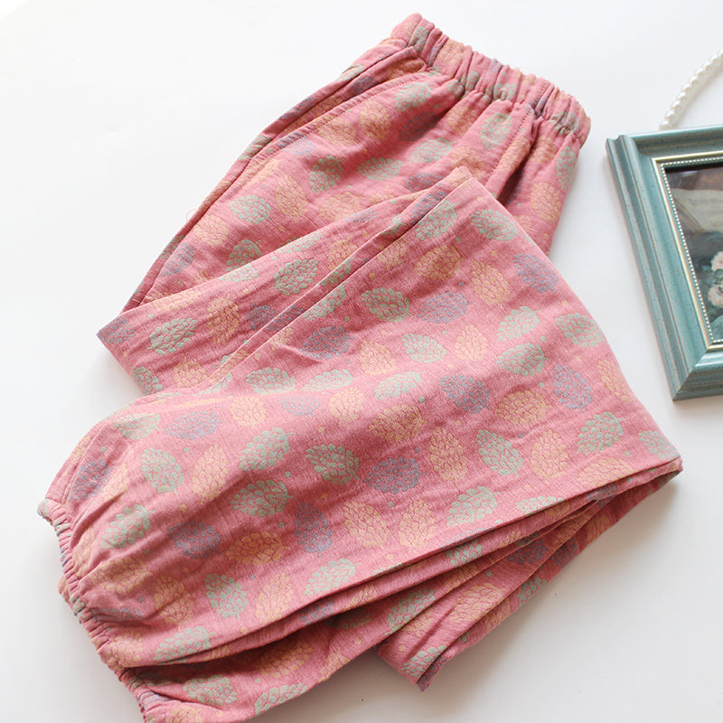 Dobbeltlags garnfarvet jacquard bomuld pyjamasbukser til kvinder Forår, Sommer