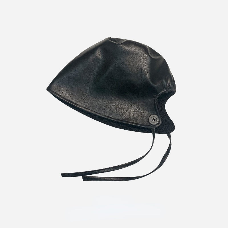 Lace Up Basin Hat With Rear Split PU Leather
