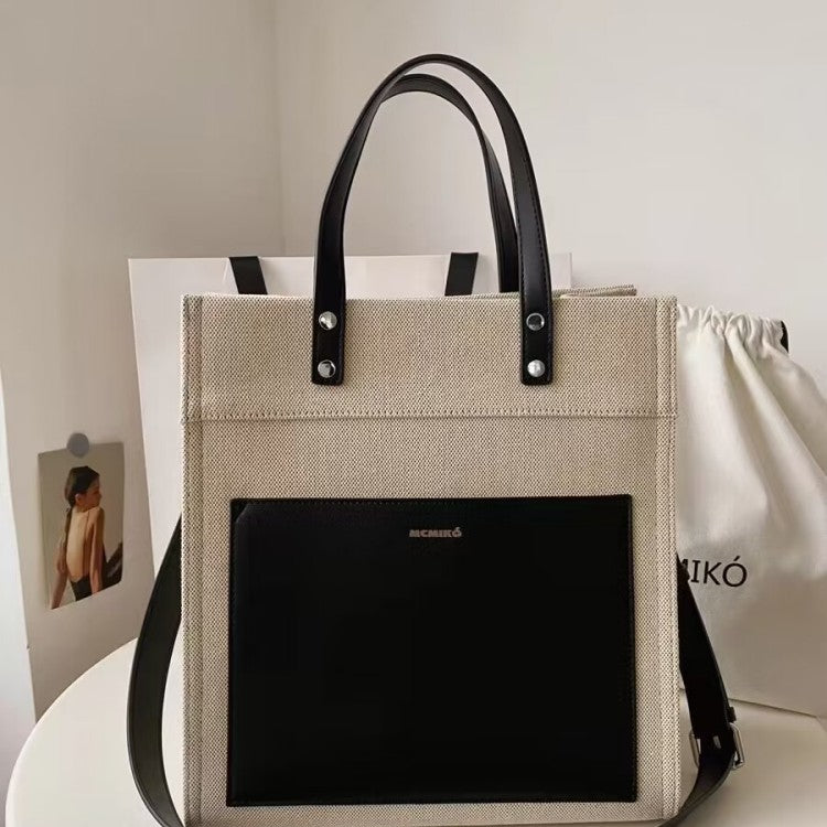 Classic Solid Color Canvas Tote Bag Large Capacity