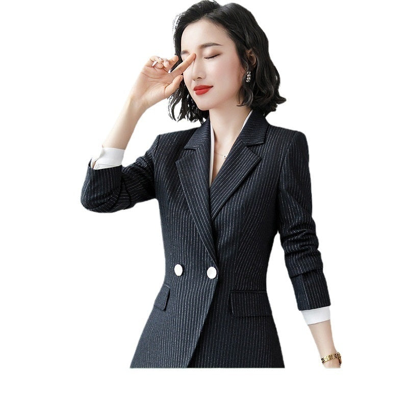 Temperament Korean Style Fashion Striped Red Business Suit Women