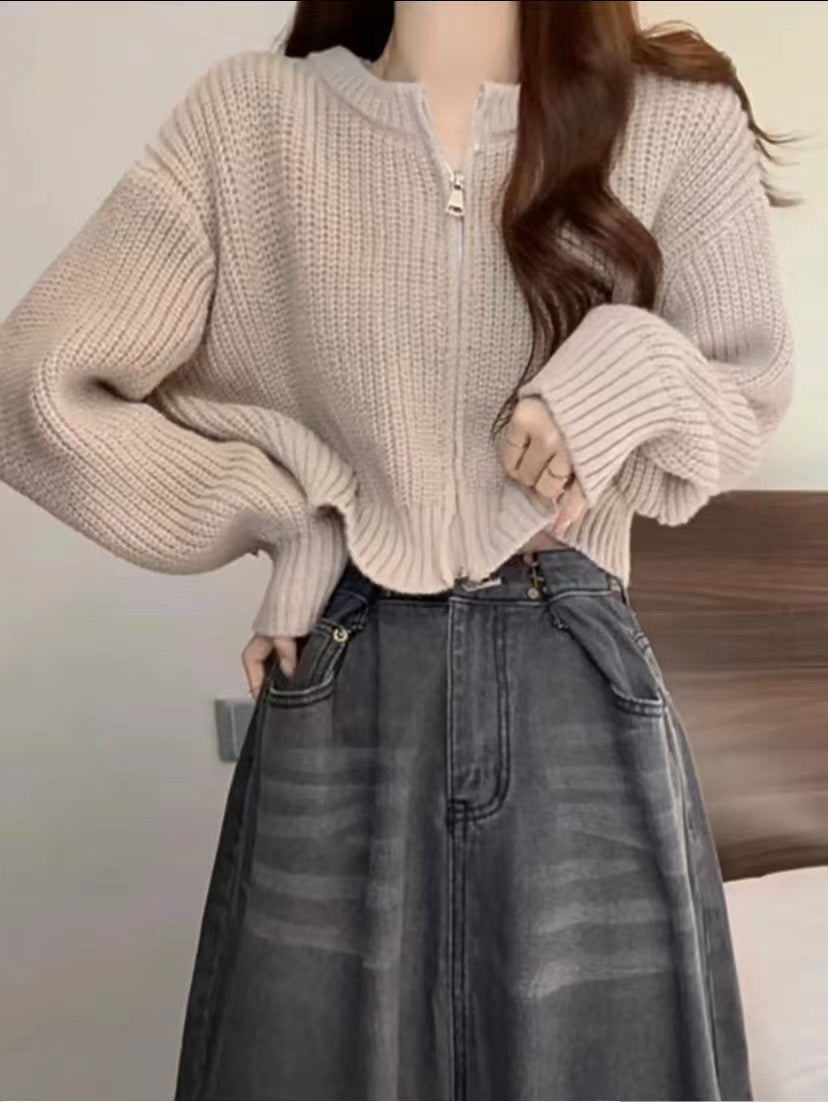 Temperament Wild Short Soft Glutinous Zipper Knitted Cardigan Sweater