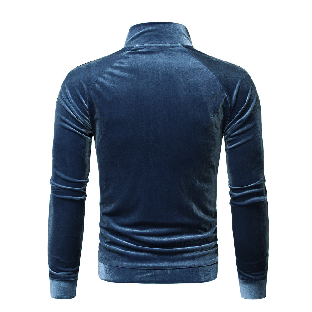New Style Men's Stand Collar Slim Color Contrast Long Sleeve T-shirt
