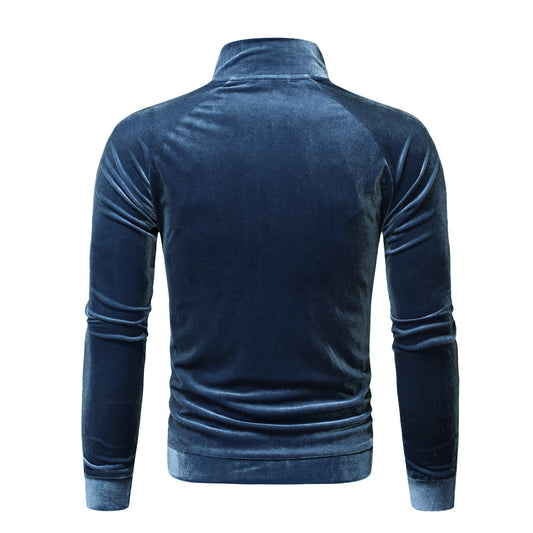 New Style Men's Stand Collar Slim Color Contrast Long Sleeve T-shirt