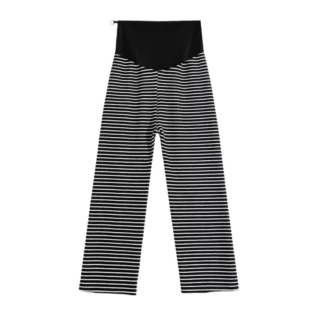 Wide-leg Pants Slimming Loose Horizontal Stripes Idle Style During Pregnancy