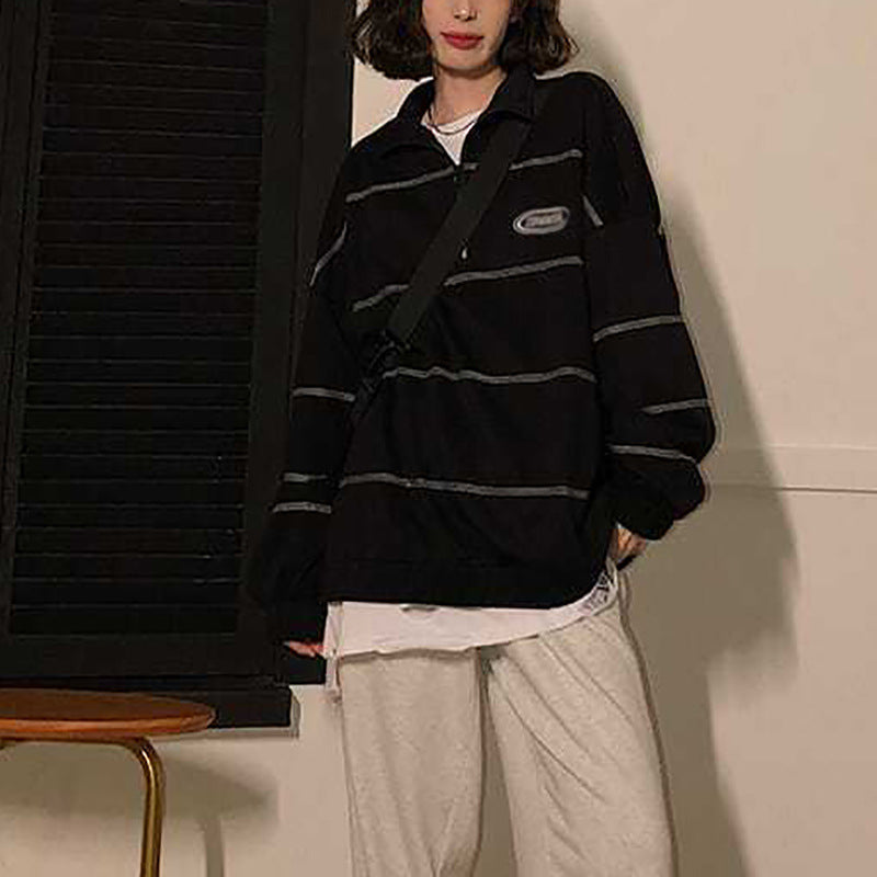 Japanese And Korean Leisure Hong Kong Style Street Top Bright Line Design Printing